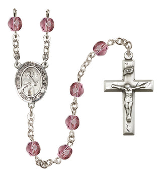 Silver Plated 6mm Fire Polished Saint Anthony Mary Claret Rosary in Amethyst