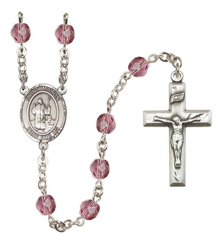 Silver Plated 6mm Fire Polished Saint Maron Rosary in Amethyst