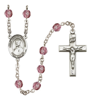 Silver Plated 6mm Fire Polished Saint Andre Bessette Rosary in Amethyst