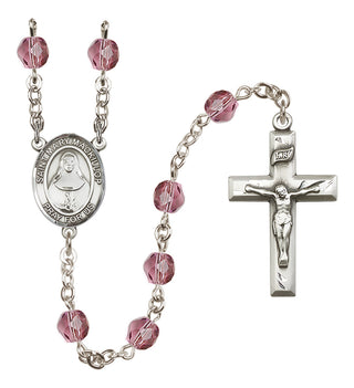 Silver Plated 6mm Fire Polished Saint Mary Mackillop Rosary in Amethyst