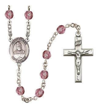 Silver Plated 6mm Fire Polished Saint Fabian Rosary in Amethyst