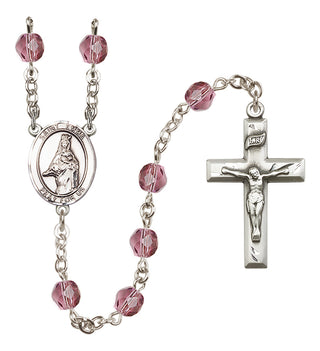 Silver Plated 6mm Fire Polished Saint Emma Uffing Rosary in Amethyst