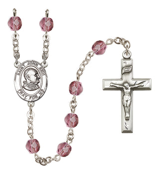 Silver Plated 6mm Fire Polished Saint John Xxiii Rosary in Amethyst