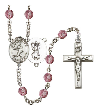 Saint Christopher and Track&Field Rosary with Amethyst Beads