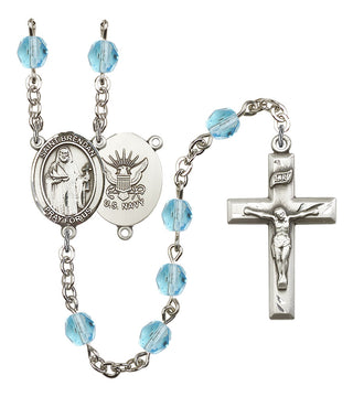 Saint Brendan The Navigator and Navy Rosary with Aqua Beads