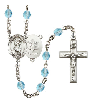 Saint Christopher and Army Rosary with Aqua Beads