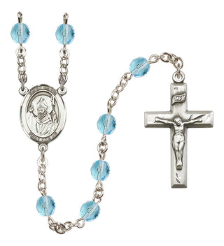 Silver Plated 6mm Fire Polished Saint David of Wales Rosary in Aqua