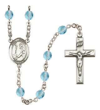 Silver Plated 6mm Fire Polished Saint Dominic de Guzman Rosary in Aqua