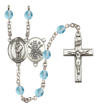 Silver Plated 6mm Fire Polished Saint Florian/Firefighter Rosary in Aqua