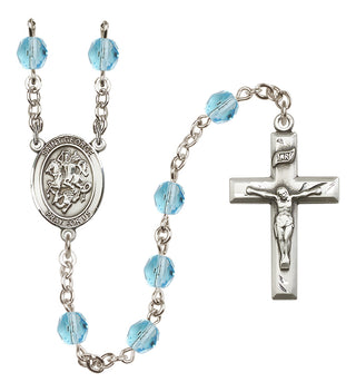 Silver Plated 6mm Fire Polished Saint George Rosary in Aqua