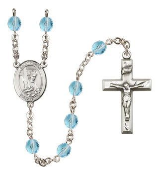 Silver Plated 6mm Fire Polished Saint Helen Rosary in Aqua
