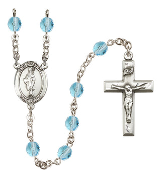 Silver Plated 6mm Fire Polished Saint Gregory the Great Rosary in Aqua