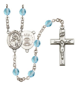 Silver Plated 6mm Fire Polished Saint Joan of Arc / Air Force Rosary in Aqua