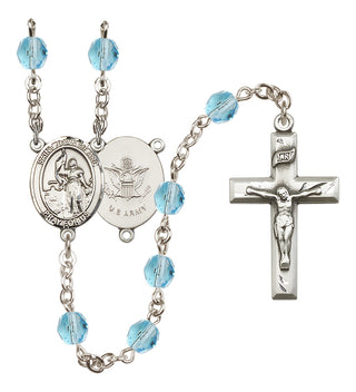 Silver Plated 6mm Fire Polished Saint Joan of Arc / Army Rosary in Aqua