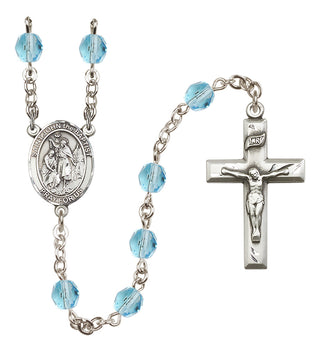 Silver Plated 6mm Fire Polished Saint John the Baptist Rosary in Aqua