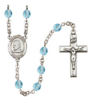 Silver Plated 6mm Fire Polished Saint John Bosco Rosary in Aqua