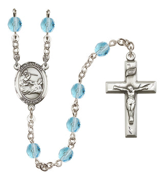 Silver Plated 6mm Fire Polished Saint Joshua Rosary in Aqua