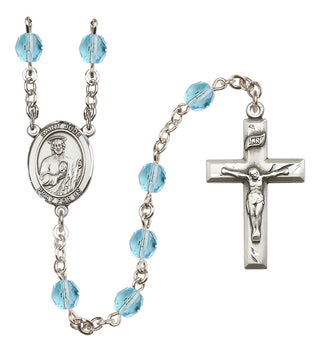 Silver Plated 6mm Fire Polished Saint Jude Thaddeus Rosary in Aqua