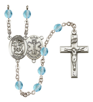 Silver Plated 6mm Fire Polished Saint Michael/1St Responder Rosary in Aqua