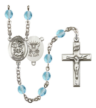 Saint Michael and Navy Rosary with Aqua Beads