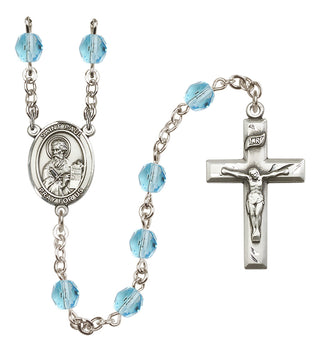 Silver Plated 6mm Fire Polished Saint Paul the Apostle Rosary in Aqua