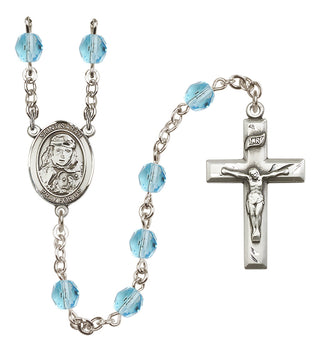 Silver Plated 6mm Fire Polished Saint Sarah Rosary in Aqua