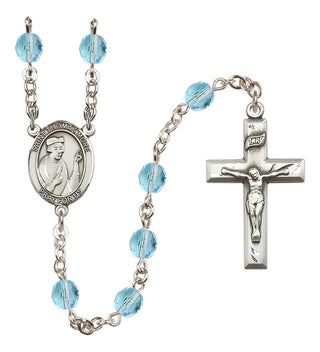 Silver Plated 6mm Fire Polished Saint Thomas More Rosary in Aqua