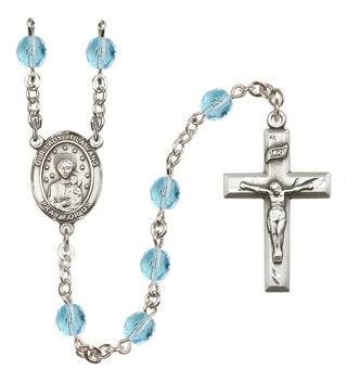 Silver Plated 6mm Fire Polished Our Lady of la Vang Rosary in Aqua