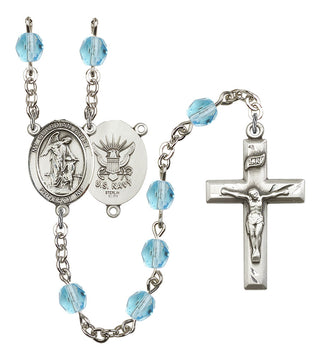 Guardian Angel and Navy Rosary with Aqua Beads