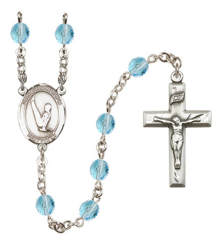 Silver Plated 6mm Fire Polished Saint Christopher/Gymnastics Rosary in Aqua