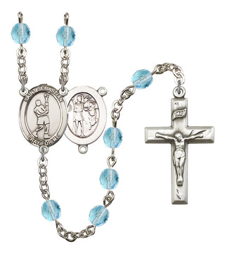 Saint Sebastian and Lacrosse Rosary with Aqua Beads