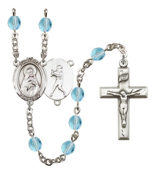 Saint Rita and Baseball Rosary with Aqua Beads