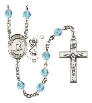 Saint Christopher and Skiing Rosary with Aqua Beads