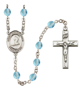 Silver-Plated 6mm Saint Christopher / Skiing Rosary