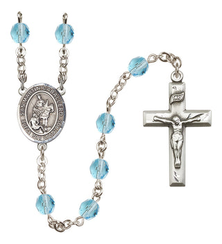 Silver Plated 6mm Fire Polished San Martin Caballero Rosary in Aqua