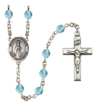 Silver Plated 6mm Fire Polished Our Lady of Fatima Rosary in Aqua
