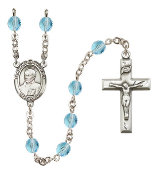 Silver Plated 6mm Fire Polished Saint Ignatius of Loyola Rosary in Aqua