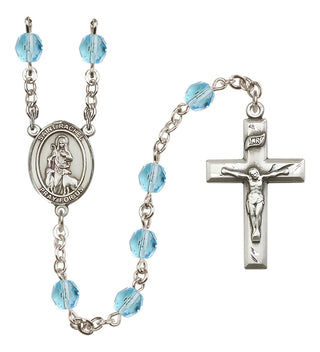 Silver Plated 6mm Fire Polished Saint Rachel Rosary in Aqua