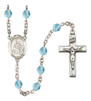 Silver Plated 6mm Fire Polished Saint Angela Merici Rosary in Aqua
