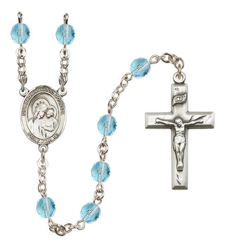 Silver Plated 6mm Fire Polished Our Lady of Good Counsel Rosary in Aqua
