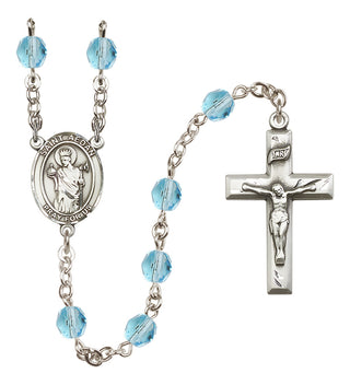 Silver Plated 6mm Fire Polished Saint Aedan of Ferns Rosary in Aqua
