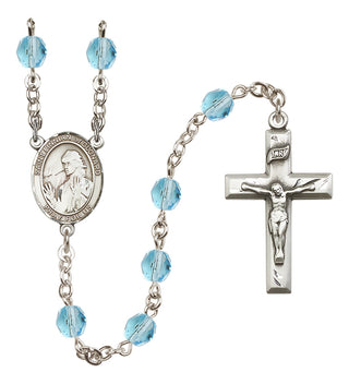 Silver Plated 6mm Fire Polished Saint Finnian of Clonard Rosary in Aqua