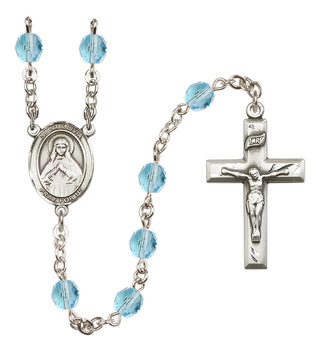 Silver Plated 6mm Fire Polished Saint Olivia Rosary in Aqua