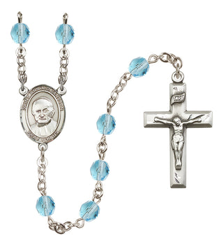 Silver Plated 6mm Fire Polished Saint Arnold Janssen Rosary in Aqua