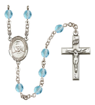 Silver Plated 6mm Fire Polished Saint Josemaria Escriva Rosary in Aqua