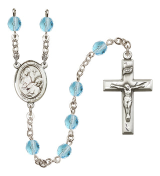 Silver Plated 6mm Fire Polished Saint Fina Rosary in Aqua