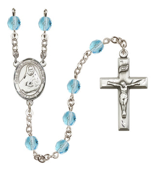 Silver Plated 6mm Fire Polished Saint Rose Philippine Duchesne Rosary in Aqua