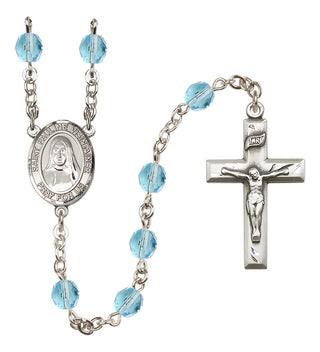 Silver Plated 6mm Fire Polished Saint Pauline Visintainer Rosary in Aqua