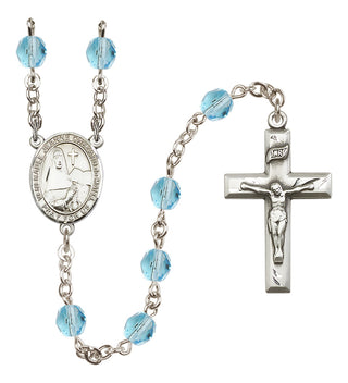Silver Plated 6mm Fire Polished Saint Jeanne Chezard de Matel Rosary in Aqua