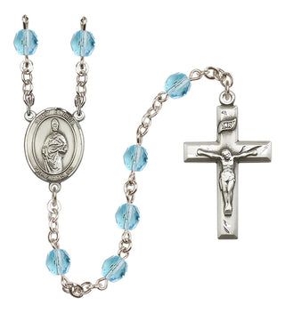 Silver Plated 6mm Fire Polished Saint Eligius Rosary in Aqua